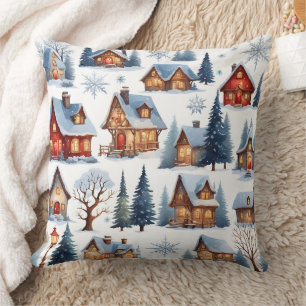 Coussin Vintage Noël pittoresque petit village de ville