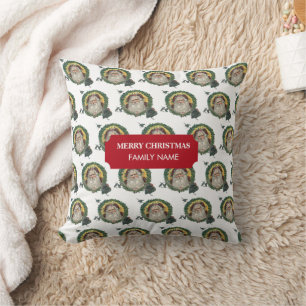 Coussin Vintage Noël Santa Claus Turkeys Nom personnalisé