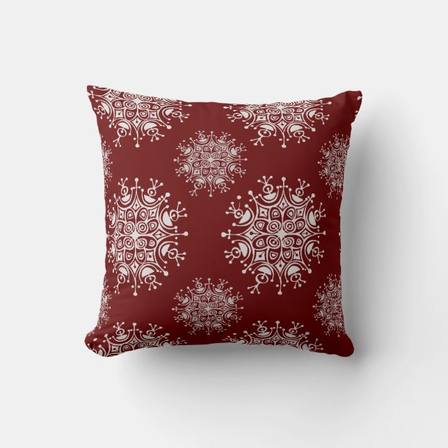 Coussin Vintage Noël Snowflakes Red Blizzard Motif (Recto)