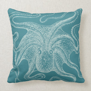Coussin Vintage Octopus Nautique Turquoise