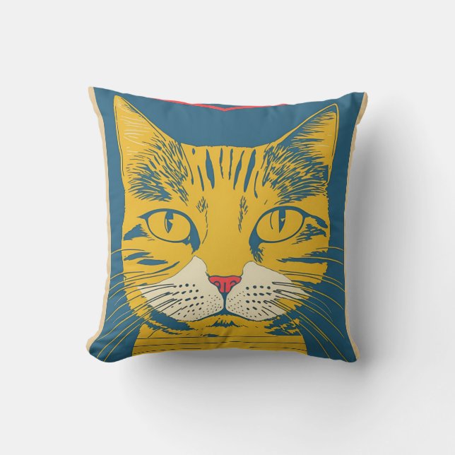 Coussin vintage old line smelly cat yellow pink (Recto)