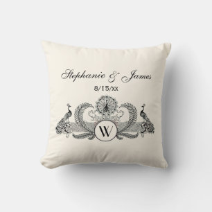 Coussin Vintage Paons Monogramme Ivoire BG