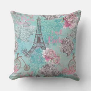 Coussin Vintage Paris-Eiffeltower- Vélo Fleurs