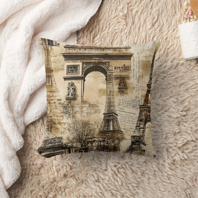 Coussin Vintage Paris Pattern – Eiffel Tower Landmarks (Couverture)