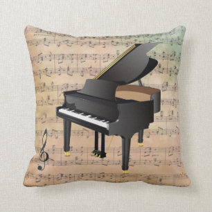 Coussin Vintage Partition Musique Aquarelle Piano