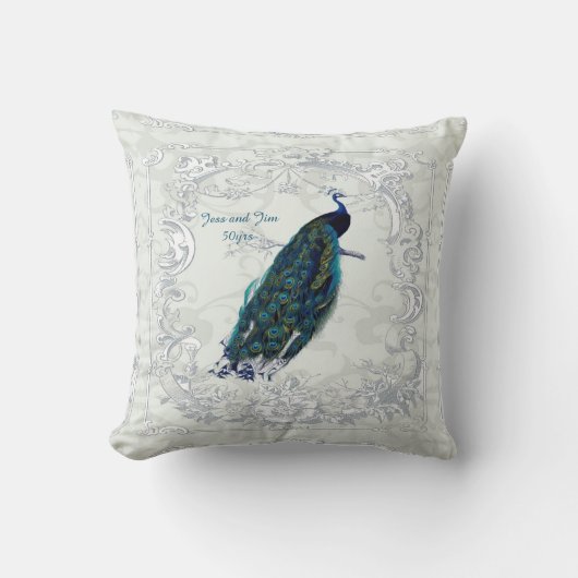 Coussin Vintage Peacock Mariage Anniversaire 40e 50e 60e (Recto)