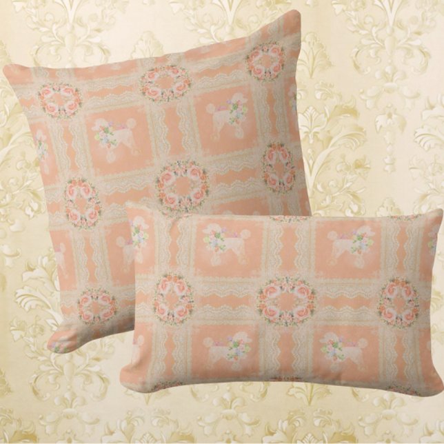 Coussin Vintage Pêche Poussiéreuse Poodle Patchwork (Vintage poodle patchwork)