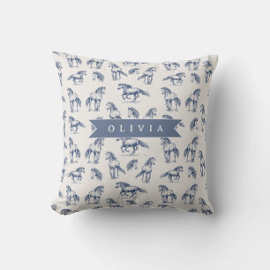 Coussin Vintage Personnalisé Cheval Bleu Classique Campagn
