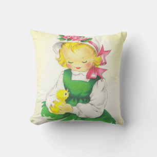 Coussin Vintage petite fille Retro mignonne