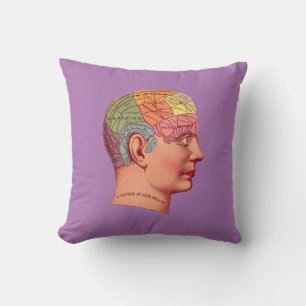 Coussin Vintage Phrenologie Chef Mineur Carte du cerveau