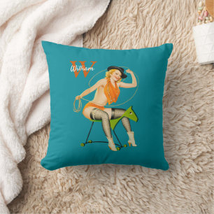 Coussin Vintage Pinup Girl - Cowgirl équitation Cheval en 