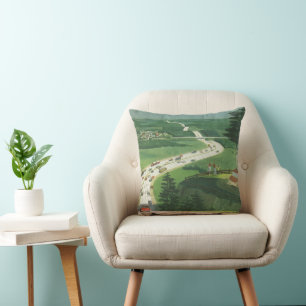 Coussin Vintage Pittoresque American Highways, Cars Road T