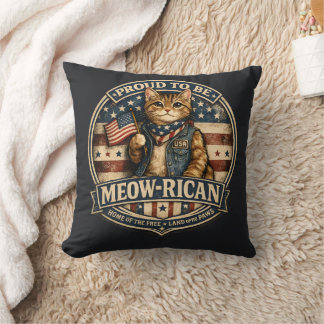 Coussin Vintage Proud to be Meow-rican American Flag Cat 