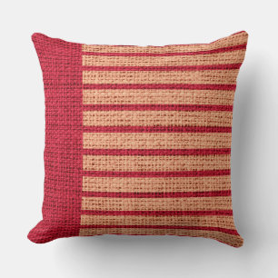 Coussin Vintage Red Stripes Burlap Linen Russe Jute