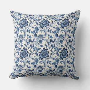 Coussin Vintage rétro aquarelle delft bleu floral