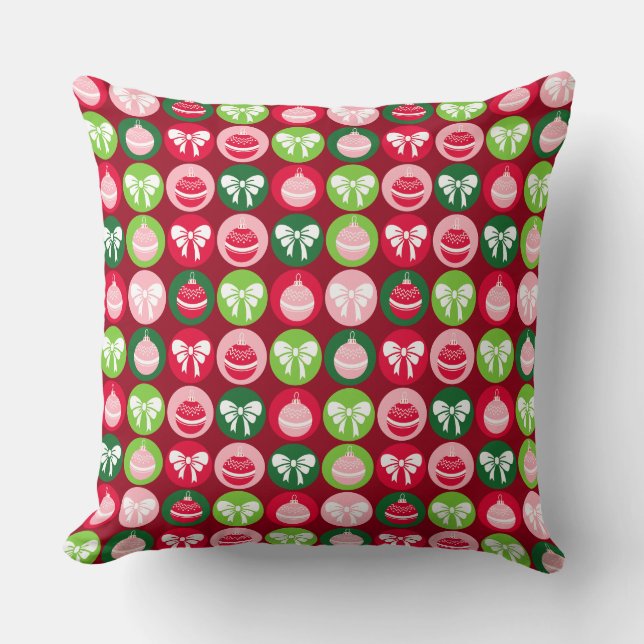 Coussin vintage Retro Christmas Ornaments and Bows (Recto)