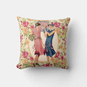 Coussin Vintage rétro dames parapluie fleuris