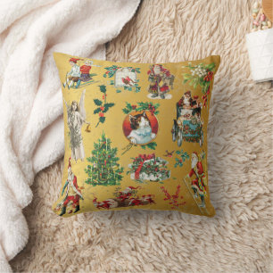 Coussin Vintage Retro Noël Motif de vacances Or