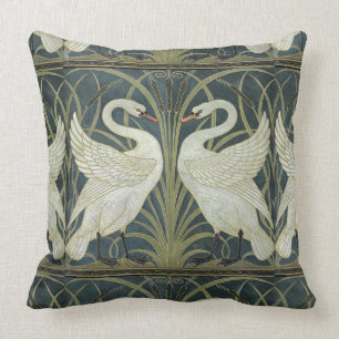 Coussin Vintage réversible Walter Crane Swan Rush et Iris