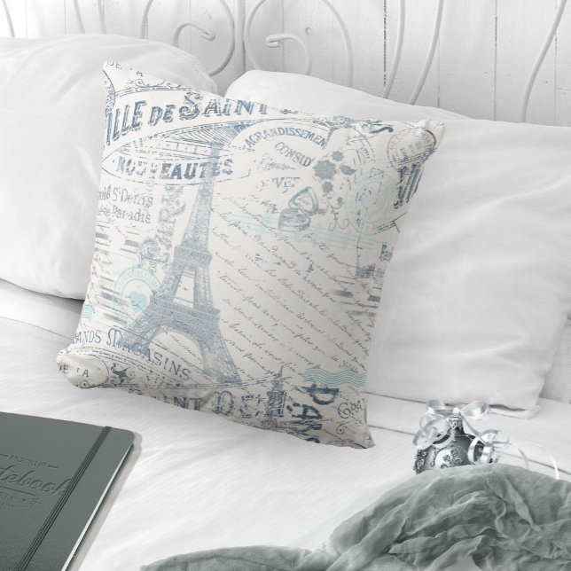 Coussin Vintage Romance Collage bleu ID226 (Créateur téléchargé)