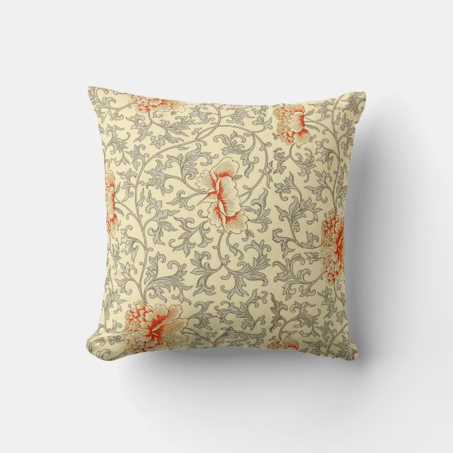 Coussin Vintage rose gris botanique (Recto)