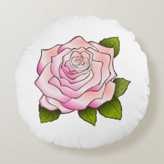 Coussin vintage rose rose dessin blanc ronde