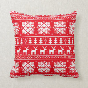 Coussin vintage rouge de motif de chandail de Noë