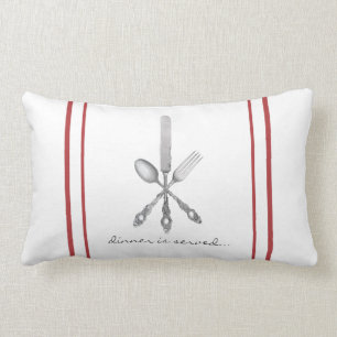 Coussin vintage rouge et gris   Le dîner est servi