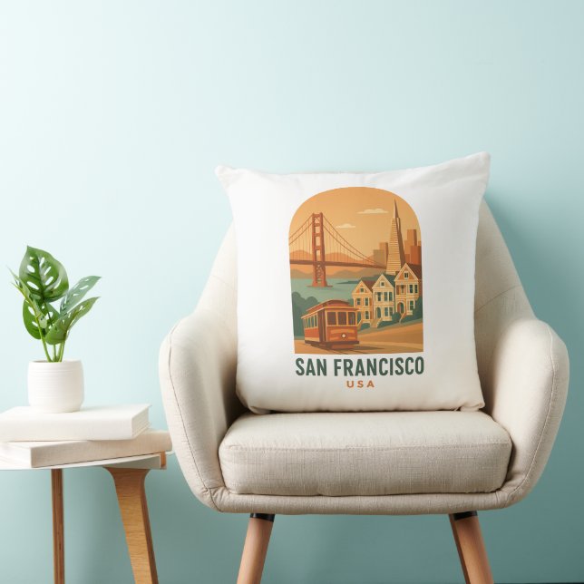 Coussin Vintage San Francisco Golden Gate Bridge Retro (Chaise)