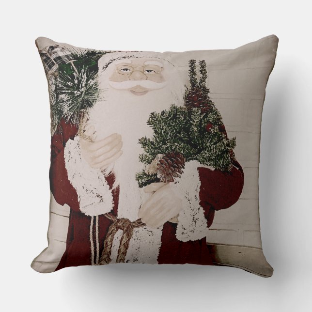 Coussin Vintage Santa Claus Portrait Noël (Recto)