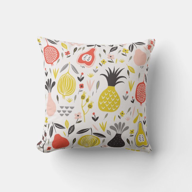 Coussin vintage seamless pattern with fruits, flowers and  (Recto)