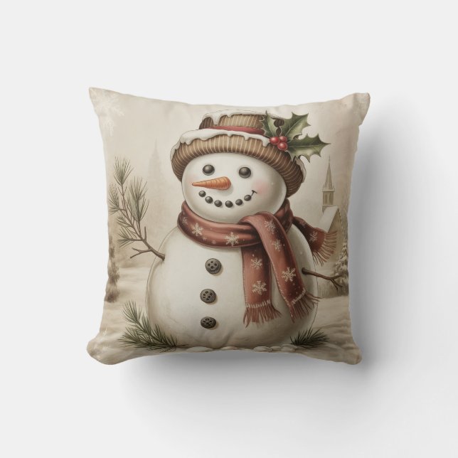 Coussin Vintage Snowman Throw PIllow (Recto)
