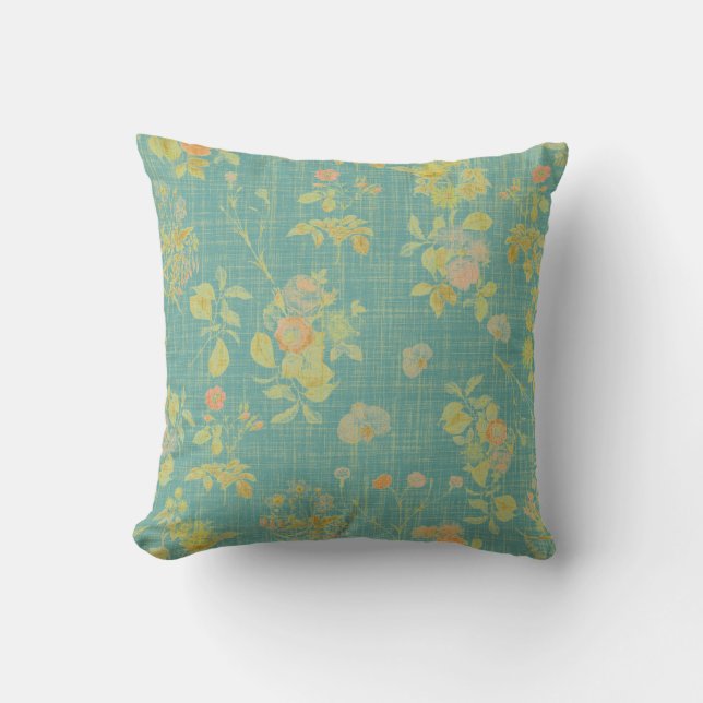 Coussin Vintage Spring Floral Turquoise (Recto)