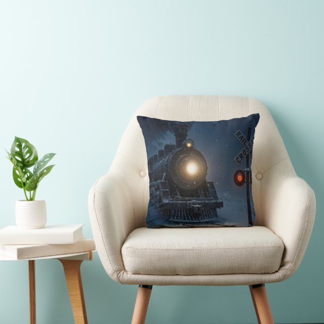 Coussin Vintage Steam Engine Locomotive In Winter (Chaise)