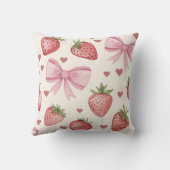 Coussin Vintage Strawberry and Pink Bows Coquette Pillow (Verso)