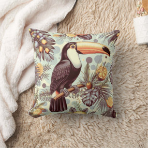 Coussin Vintage Toucan Tropical Motif