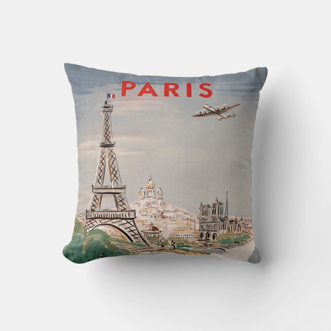 Coussin Vintage Tour Eiffel Paris Air Travel Publicité (Recto)