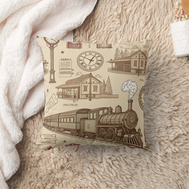 Coussin Vintage Train Station Pattern (1) (Couverture)
