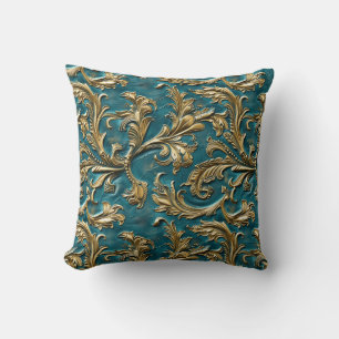 Coussin Vintage Turquoise or en cuir