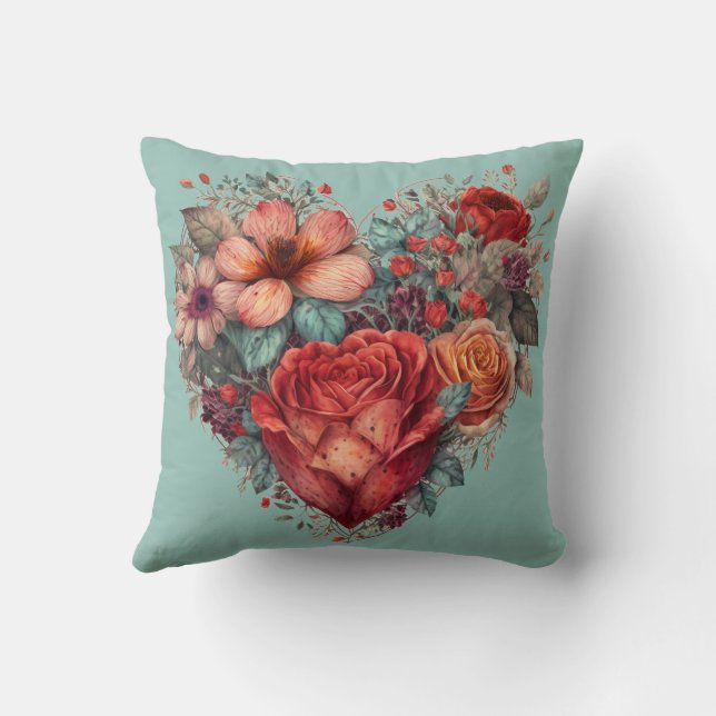 Coussin Vintage Valentines Jour Coeur et Fleurs (Verso)