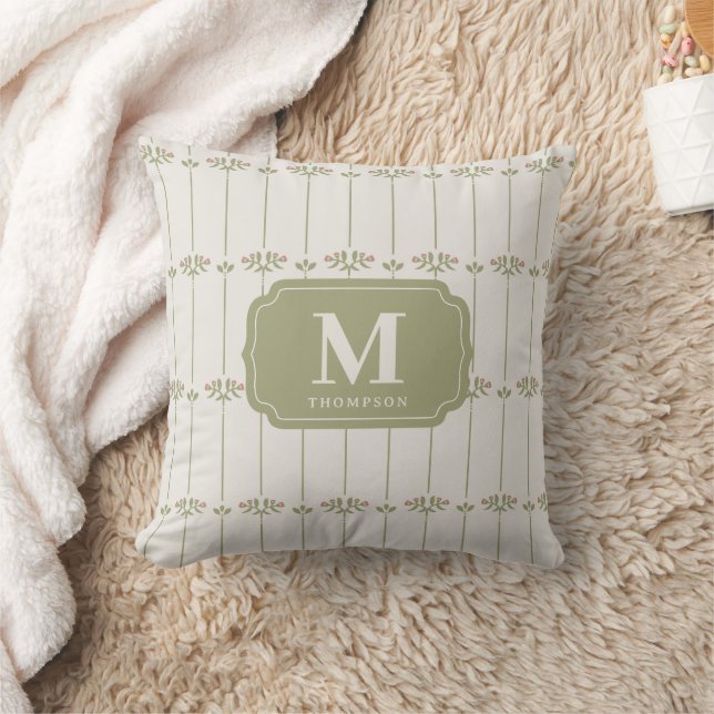 Coussin Vintage Victorian Botanical Stripes Monogram (Couverture)