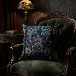 Coussin Vintage victorien bleu velours floral