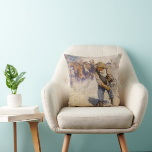 Coussin Vintage Western Cowboys, In the Corral par NC Wyet
