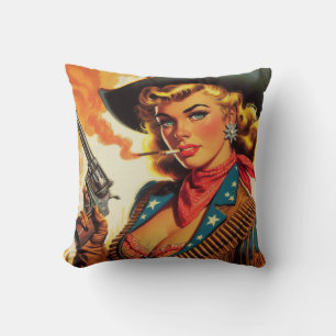 Coussin Vintage Western Cowgirl Pin Up
