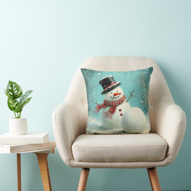 Coussin Vintage Whimsical Winter Snowman Joie (Chaise)