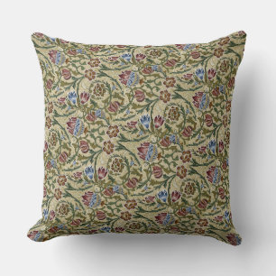Coussin Vintage William Morris Floral Rose Bleu Brocade
