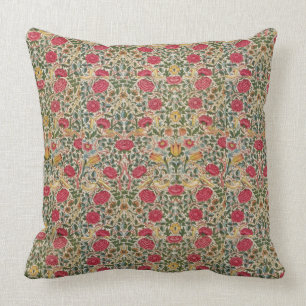 Coussin Vintage William Morris Rose Pink Jaune Oiseau Flor