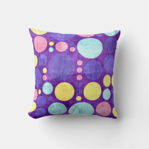 Coussin Vintages grands Pois Bleu jaune pourpre