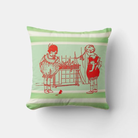 Coussin Vintages Jouer avec souris vert et blanc (Recto)