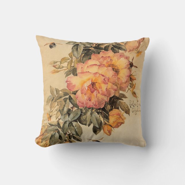 Coussin Vintages "Roses et bourdons" (Recto)